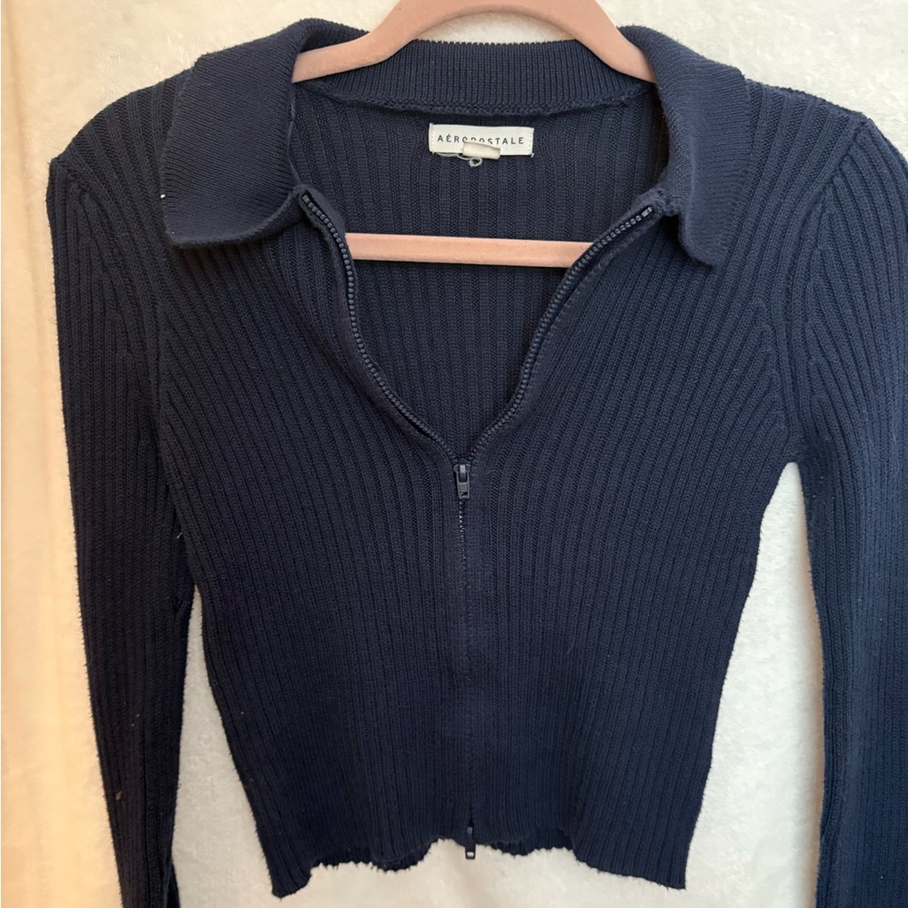 Aeropostale Blue Knit Zip-Up Sweater